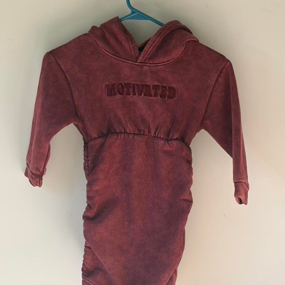 Nova Kids Burgundy Motivated Hoodie Dress Acid Wash Ruched Sweatshirt Dress